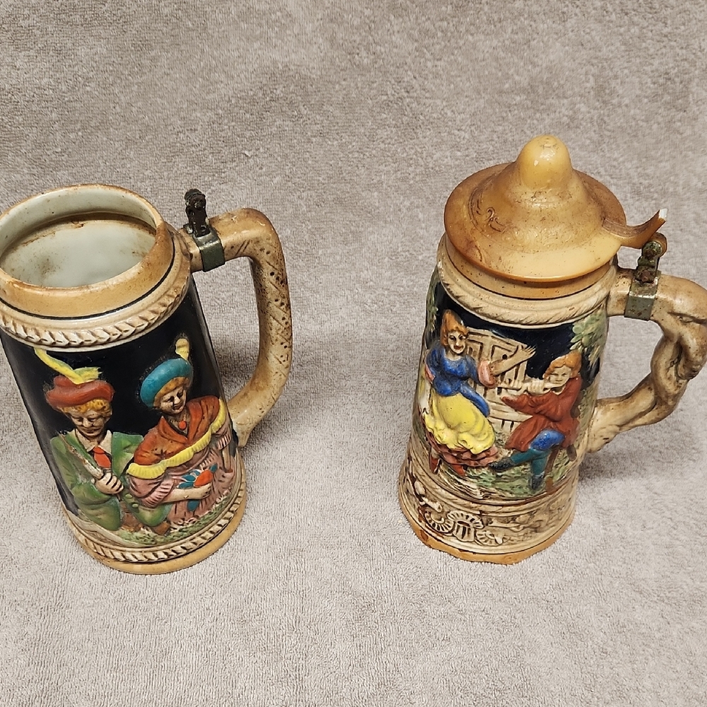Two Colorful Ceramic Beer Steins
